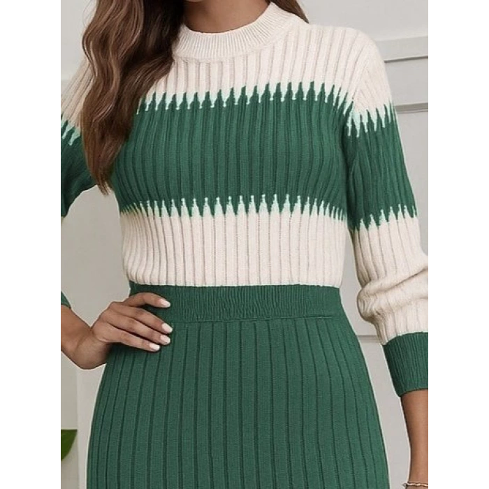 Kadın Uzun Kollu Triko Etekli Takım