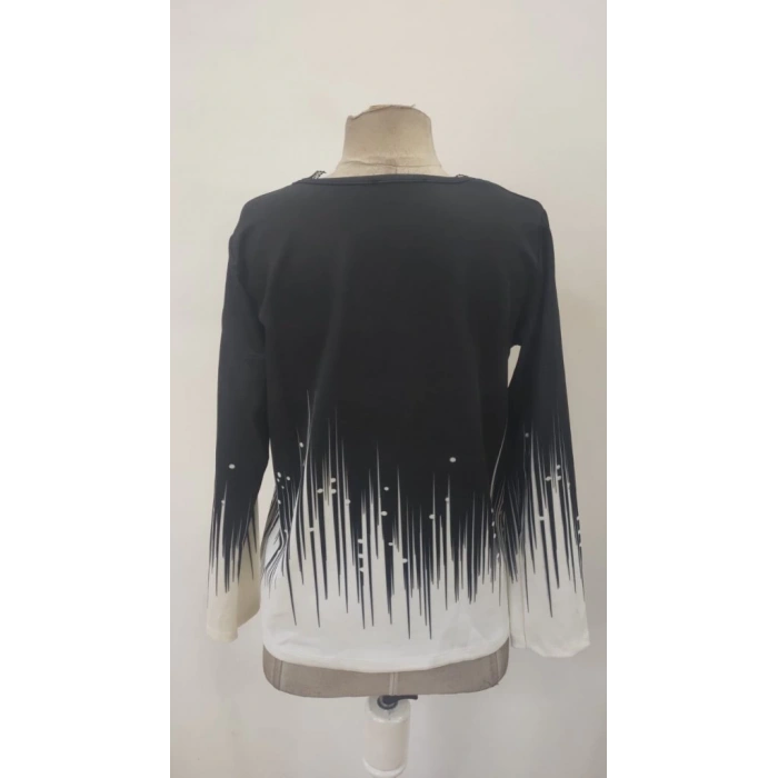 Kadın Uzun Kollu V Dantel Yaka Desenli Modal Bluz