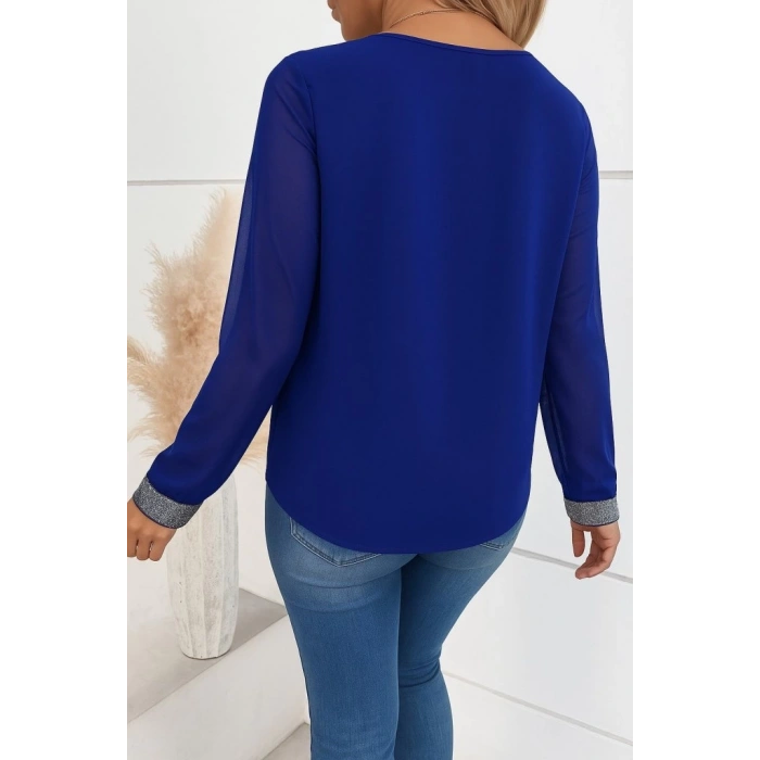 Kadın Uzun Kollu V Pulpayet Yakalı Ithal Krep Bluz