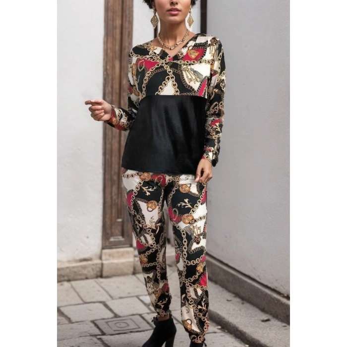 Kadın Uzun Kollu V Yaka Göğüs Altı Kadife Detay Mikro Ikili Takım