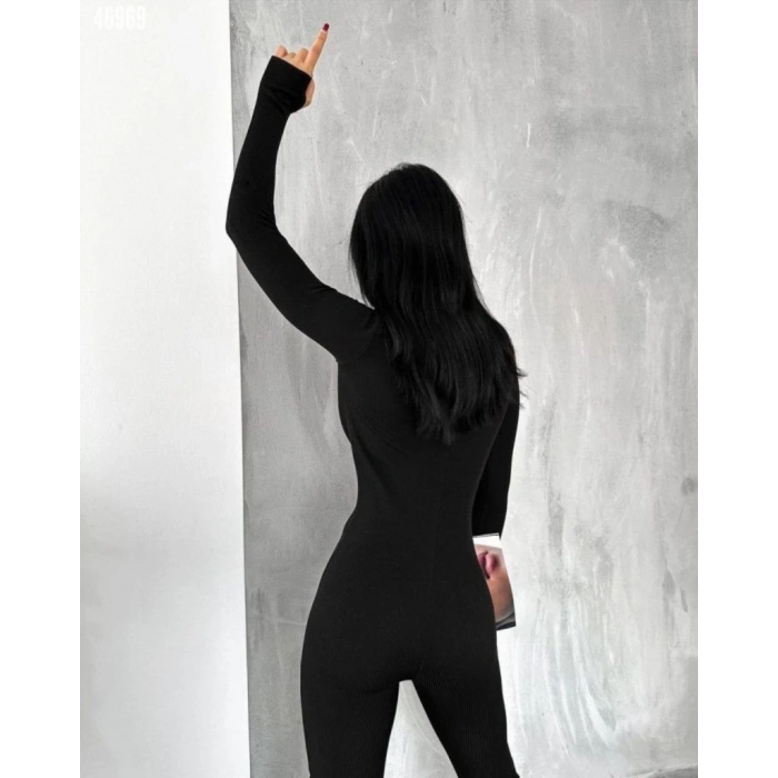 Kadın Uzun Kollu V Yaka Parmak Geçirmeli Detay Kaşkorse Tulum