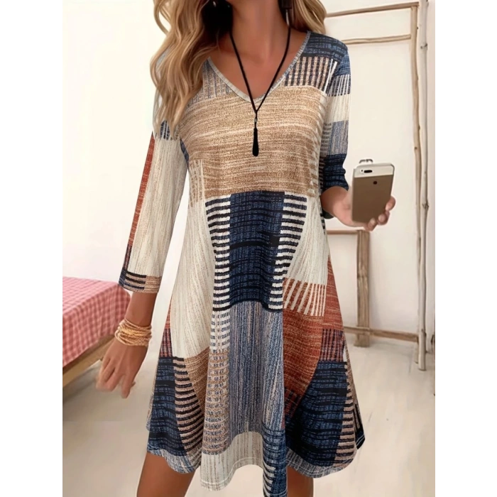 Kadın Uzun Kollu V Yaka Süprem Mini Elbise