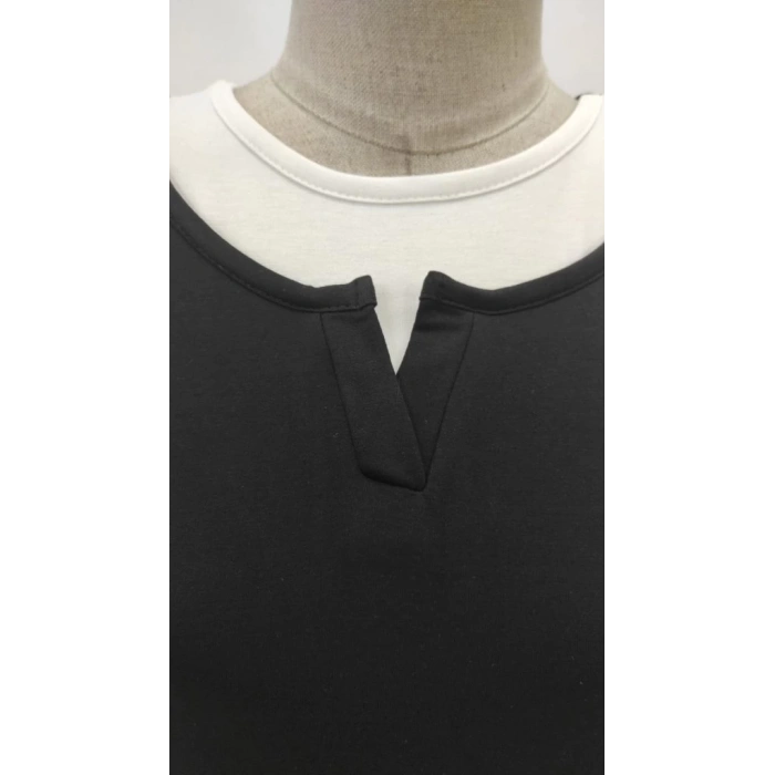 Kadın Uzun Kollu V Yakalı çift Renkli Viskon Iki Iplik Bluz