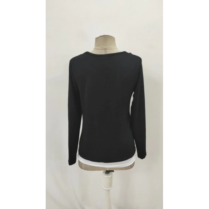 Kadın Uzun Kollu V Yakalı çift Renkli Viskon Iki Iplik Bluz