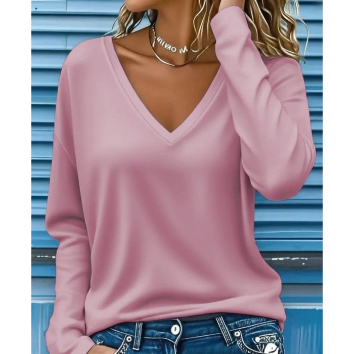 Kadın Uzun Kollu V Yakalı Dalgıç Bluz
