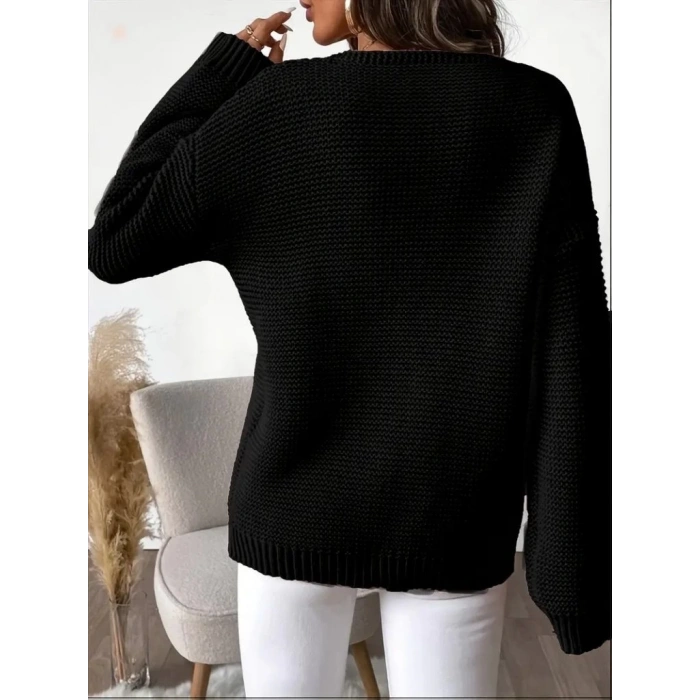 Kadın Uzun Kollu V Yakalı Düğmeli Triko Bluz