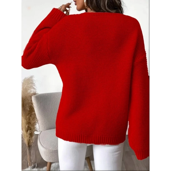 Kadın Uzun Kollu V Yakalı Düğmeli Triko Bluz