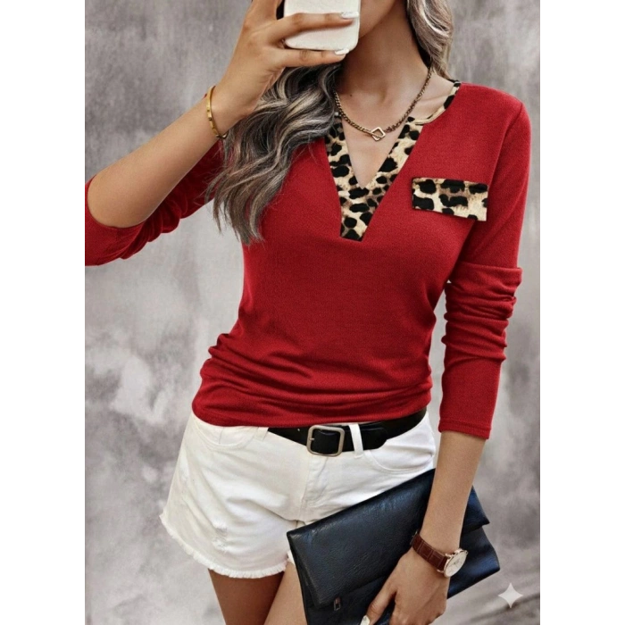 Kadın Uzun Kollu V Yakalı Kaşkorse Bluz