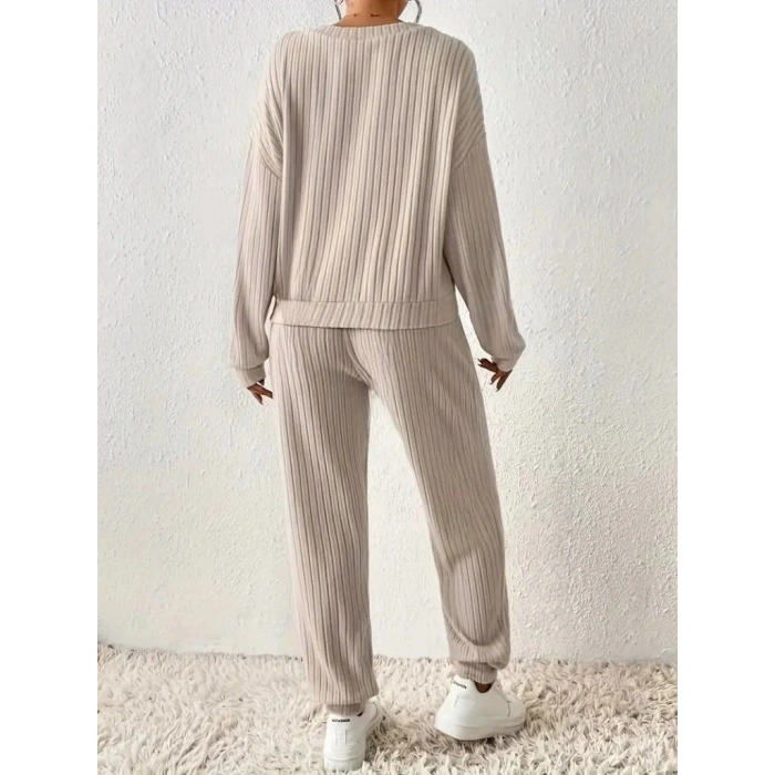 Kadın Uzun Kollu V Yakalı Kaşkorse Bluz Ve Pantolon Ikili Takım