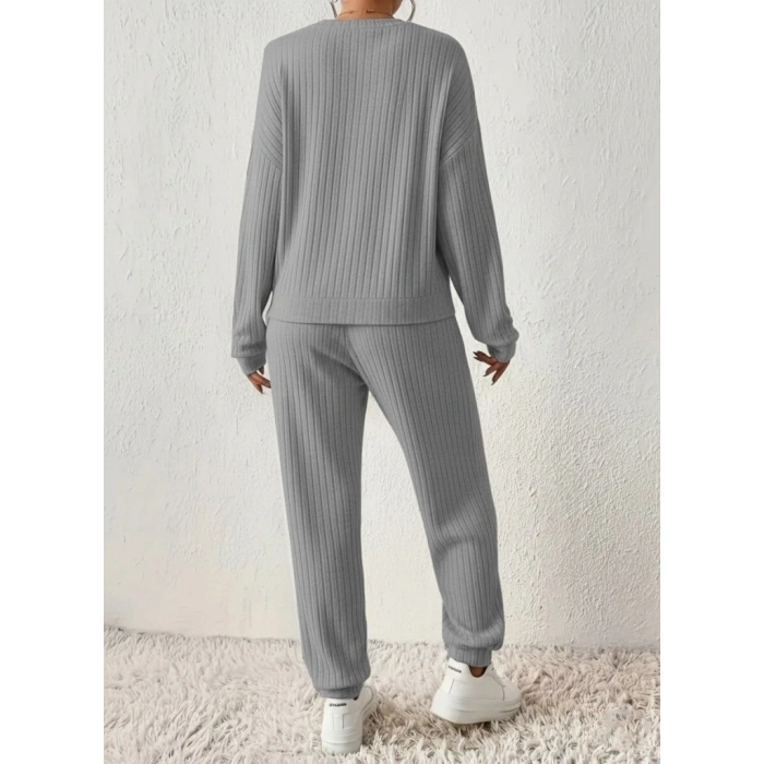 Kadın Uzun Kollu V Yakalı Kaşkorse Bluz Ve Pantolon Ikili Takım