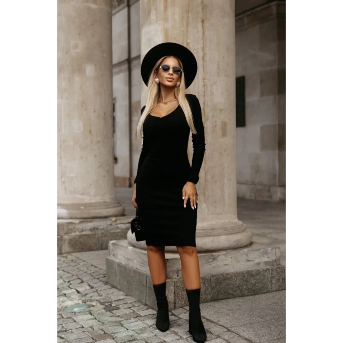 Kadın Uzun Kollu V Yakalı Kısa Kaşkorse Elbise