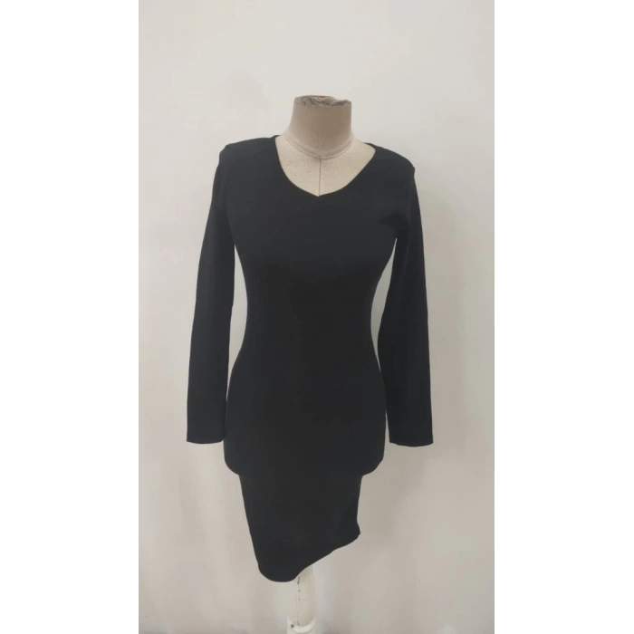 Kadın Uzun Kollu V Yakalı Kısa Kaşkorse Elbise