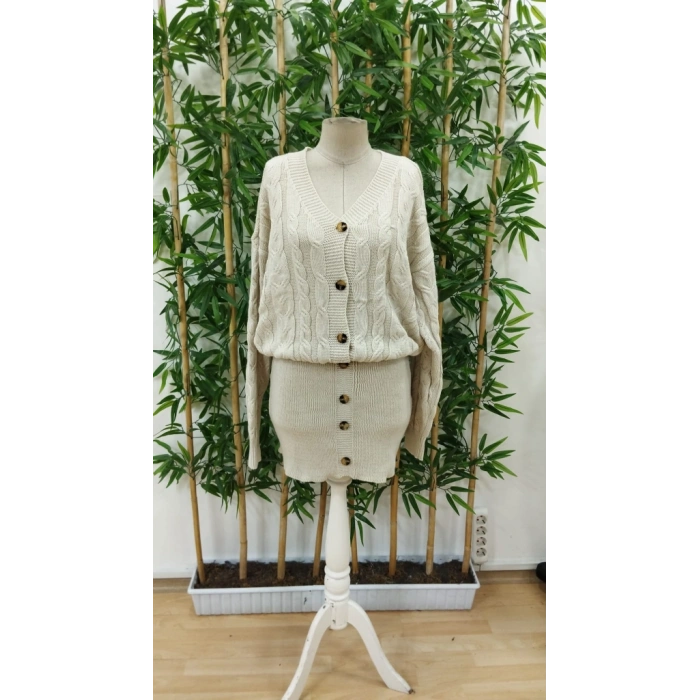 Kadın Uzun Kollu V Yakalı önden Düğmeli Kısa Triko Elbise