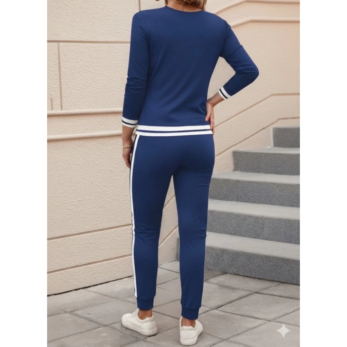 Kadın Uzun Kollu V Yakalı Ribanalı Viskon Iki Iplik Bluz Ve Pantolon Ikili Takım