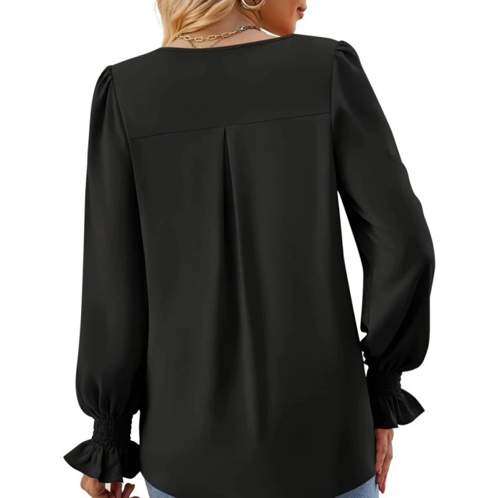 Kadın Uzun Kollu V Yakalı Salaş Ithal Krep Bluz