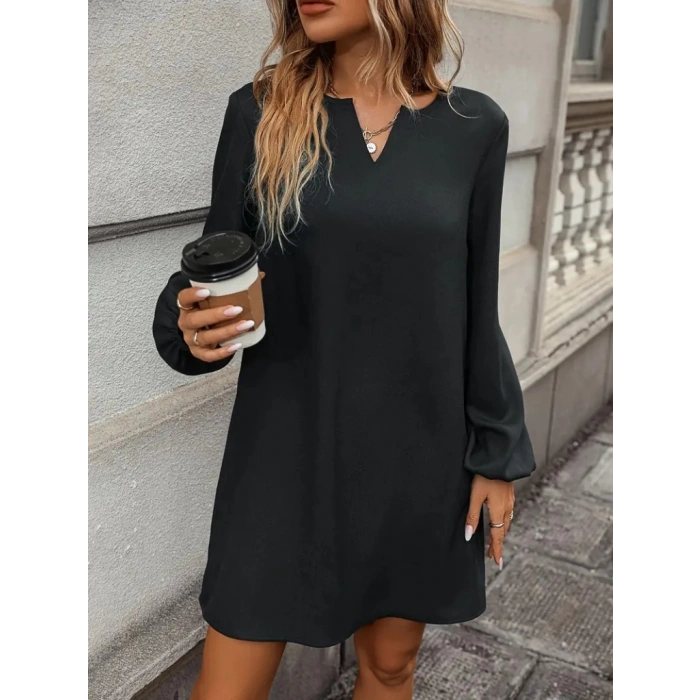 Kadın Uzun Kollu V Yakalı Salaş Ithal Krep Elbise