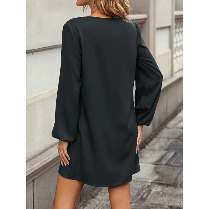 Kadın Uzun Kollu V Yakalı Salaş Ithal Krep Elbise