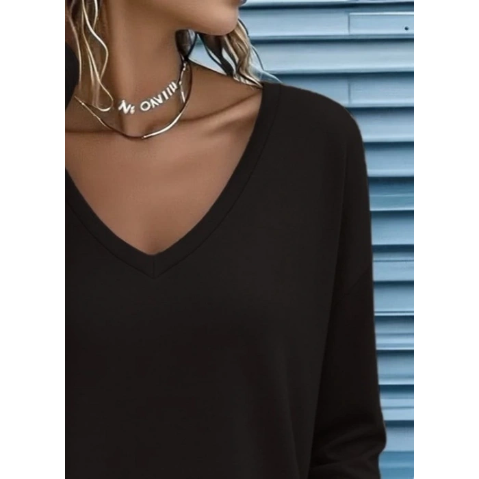 Kadın Uzun Kollu V Yakalı Viskon Iki Iplik Bluz