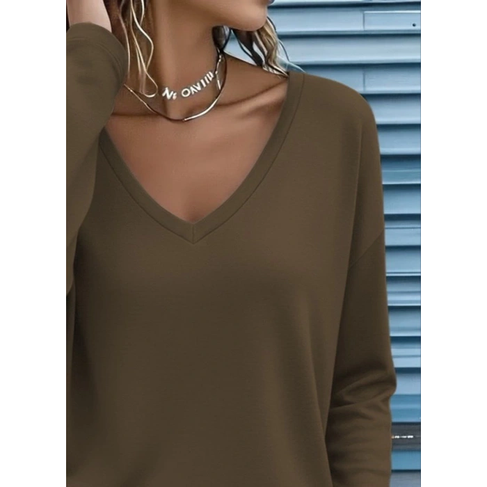 Kadın Uzun Kollu V Yakalı Viskon Iki Iplik Bluz