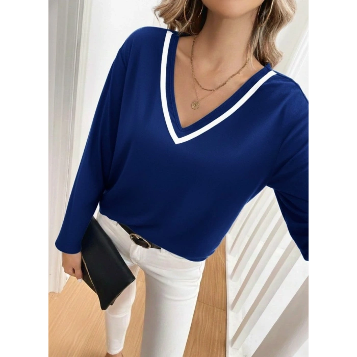 Kadın Uzun Kollu V Yakalı Viskon Iki Iplik Bluz