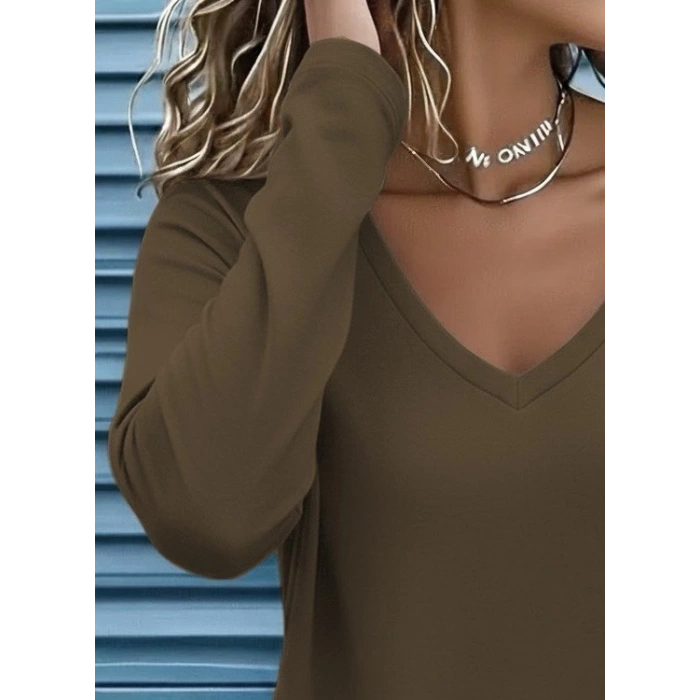 Kadın Uzun Kollu V Yakalı Viskon Iki Iplik Bluz