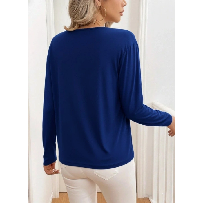 Kadın Uzun Kollu V Yakalı Viskon Iki Iplik Bluz