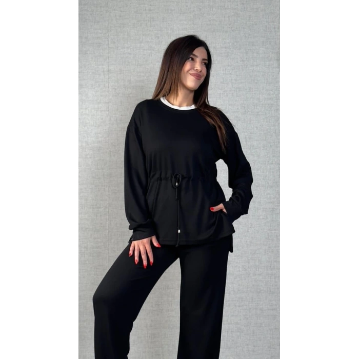 Kadın Uzun Kollu Yaka Ve Büzgü Detay Tunik Ve Pantolon Ikili Takım