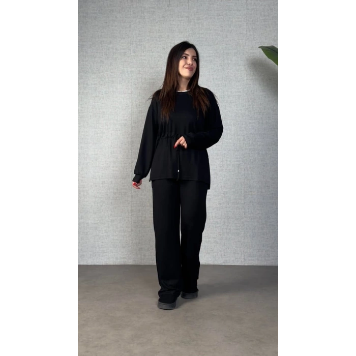 Kadın Uzun Kollu Yaka Ve Büzgü Detay Tunik Ve Pantolon Ikili Takım