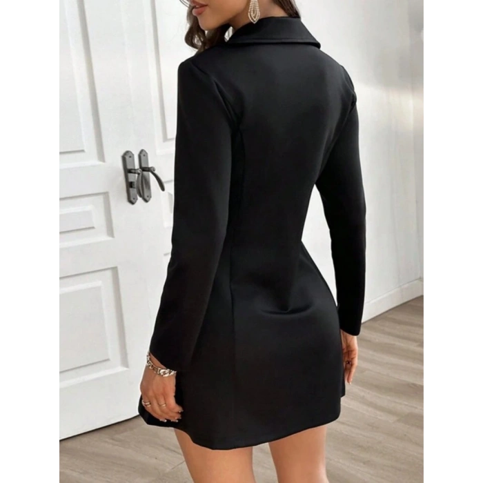 Kadın Uzun Kollu Yakalı Fermuarlı Düğme Detaylı Kısa Scuba Ceket