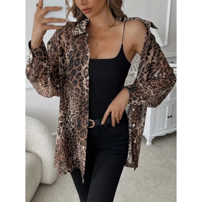 Kadın Uzun Kollu Yakalı önden Düğmeli şifon Gömlek