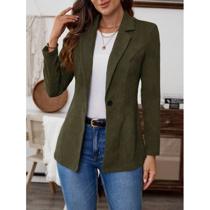 Kadın Uzun Kollu Yakalı Tek Düğmeli Süet Ceket