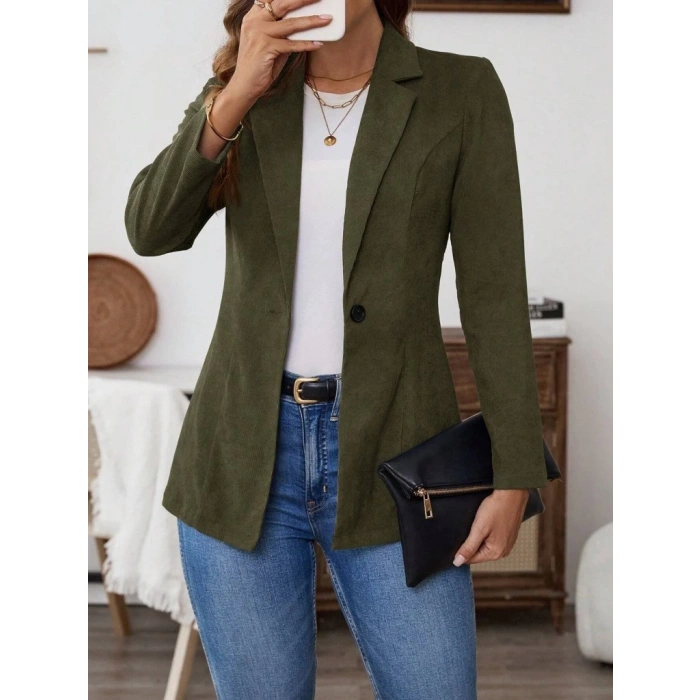 Kadın Uzun Kollu Yakalı Tek Düğmeli Süet Ceket