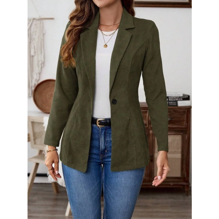 Kadın Uzun Kollu Yakalı Tek Düğmeli Süet Ceket