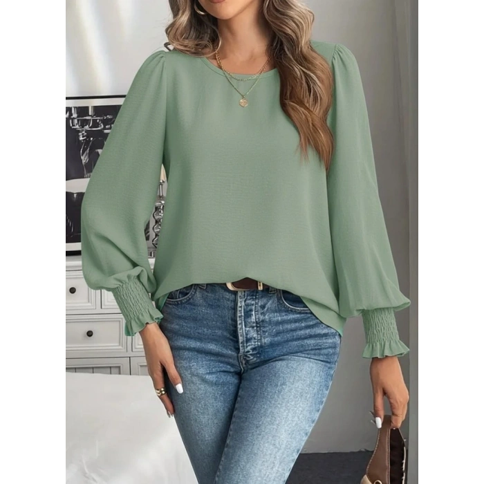 Kadın Uzun Kollu Yuvarlak Yaka Aerobin Bluz