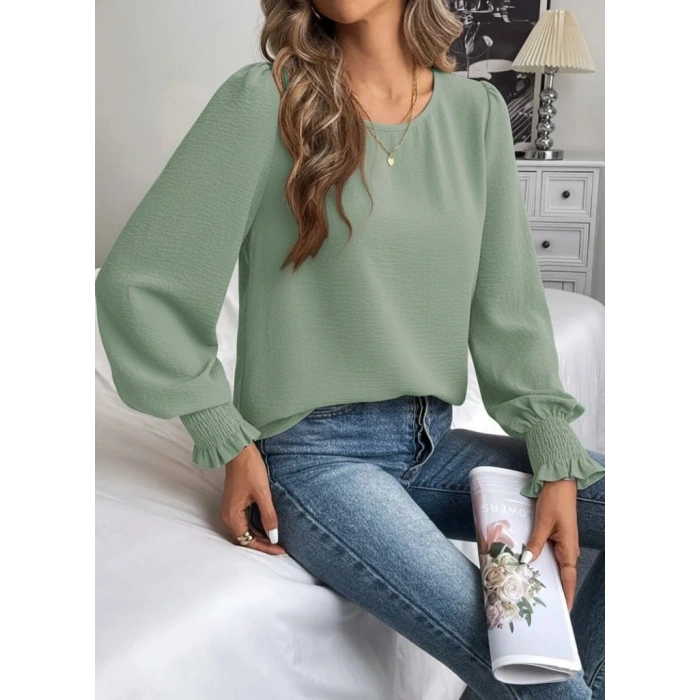 Kadın Uzun Kollu Yuvarlak Yaka Aerobin Bluz