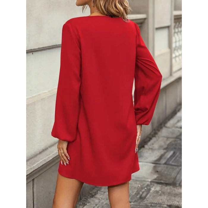 Kadın Uzun Kollu Yuvarlak Yaka Mini Ithal Krep Elbise