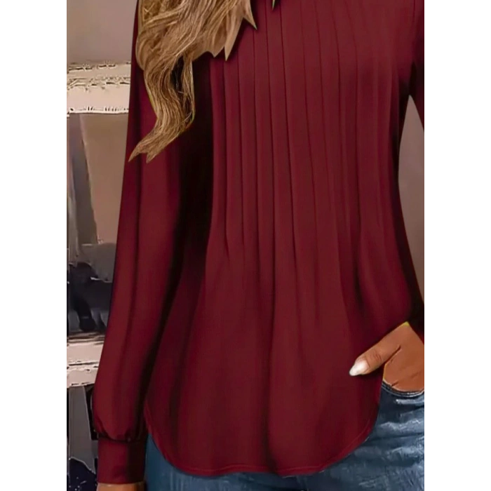 Kadın Uzun Kollu Yuvarlak Yaka Nervürlü Bluz