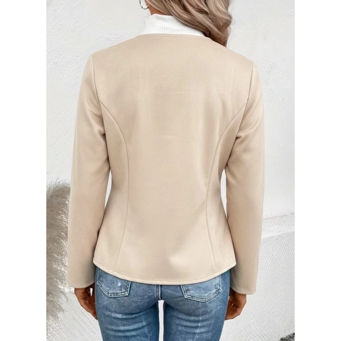 Kadın Uzun Kollu Yuvarlak Yaka önden Fermuarlı Süet Ceket