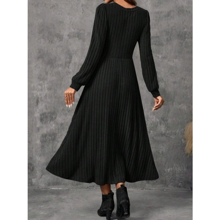 Kadın Uzun Kollu Yuvarlak Yakalı Kiloş Uzun şardonlu Kaşkorse Elbise