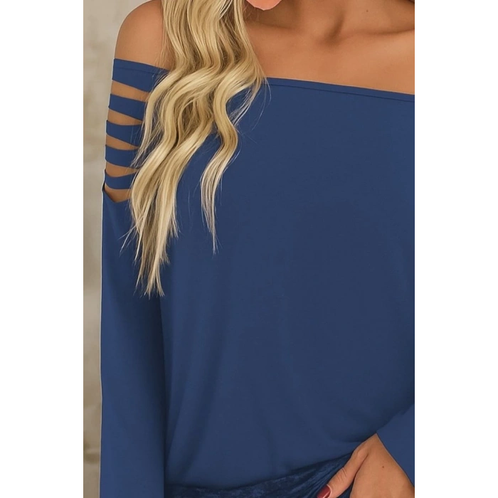 Kadın Uzun Lazer Kesik Detaylı Askılı Viskon Iki Iplik Bluz