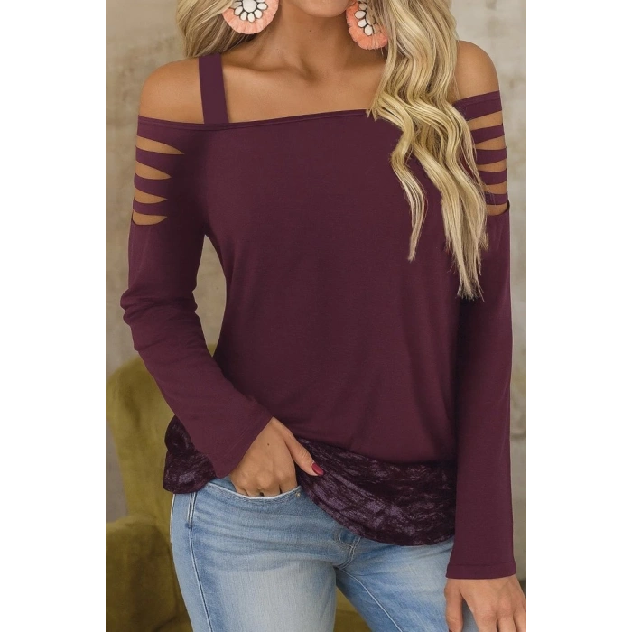 Kadın Uzun Lazer Kesik Detaylı Askılı Viskon Iki Iplik Bluz