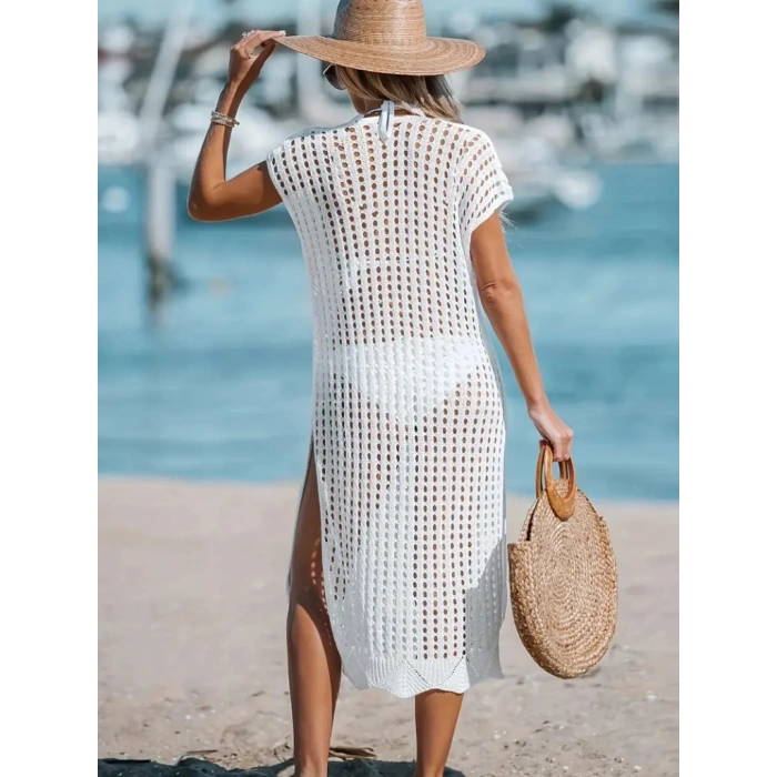 Kadın V Yaka Yanı Derin Yırtmaçlı Mi Boy Triko Elbise