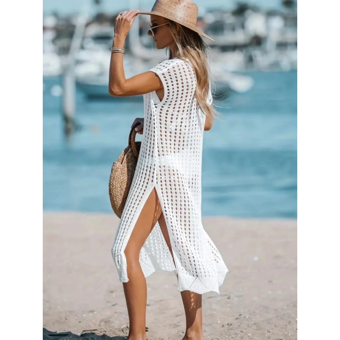 Kadın V Yaka Yanı Derin Yırtmaçlı Mi Boy Triko Elbise