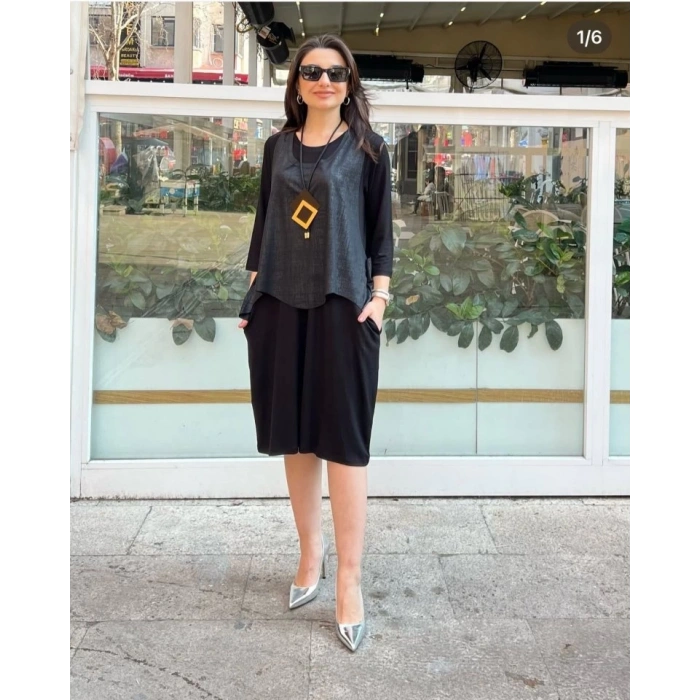 Kadın Viskon Kumaş Cep Detaylı üçlü Takım