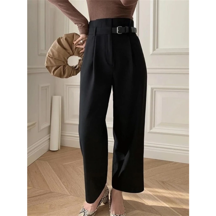 Kadın Yan Deri Kemerli şık Havuç Pantolun