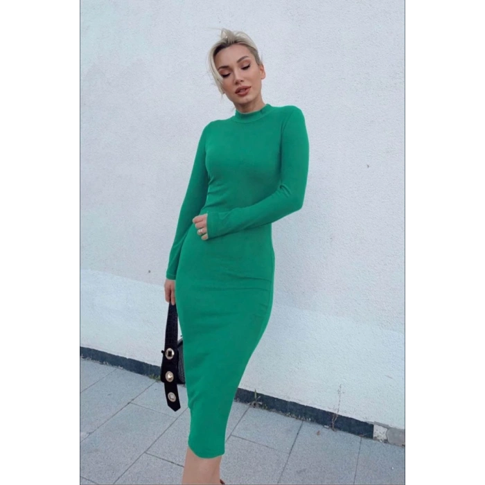 Kadın Yarım Balıkçı Yaka Süet Kumaş Fırsat ürün Midi Boy Elbise