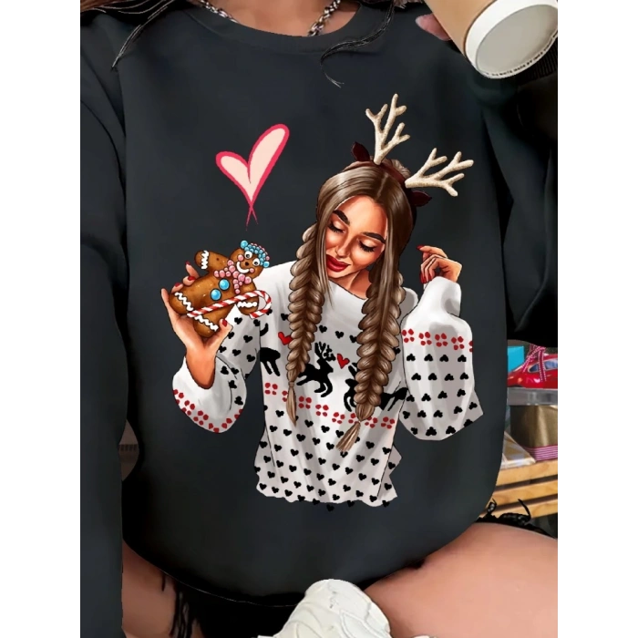 Kadın Yılbaşı özel Uzun Kollu Bisiklet Yaka Desenli Viskon Iki Iplik Bluz