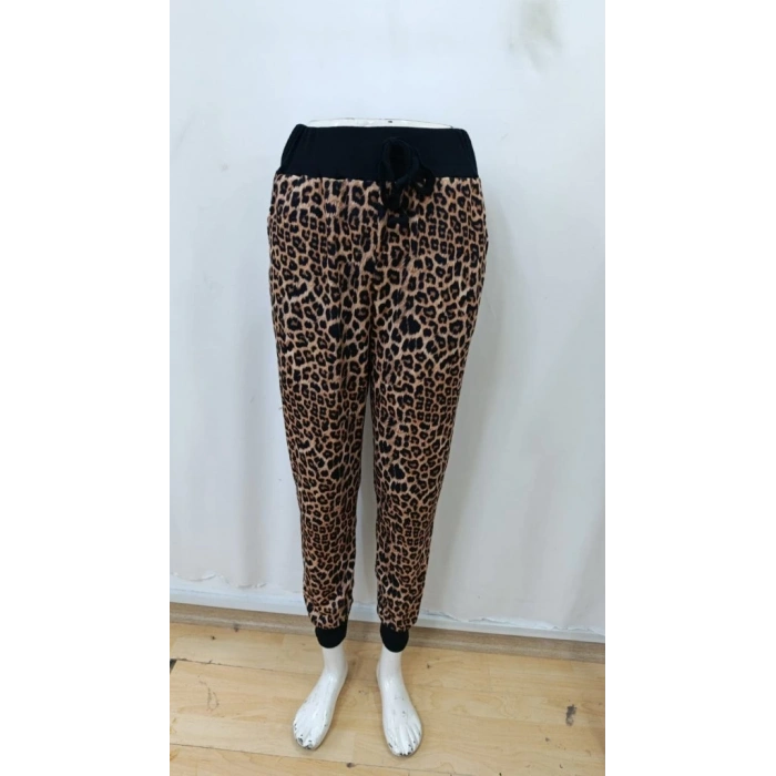 Kadın Yüksek Bel Bağcıklı Desenli Iki Iplik Pantolon