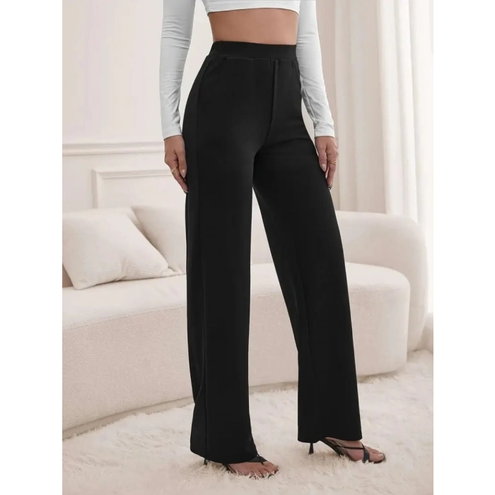 Kadın Yüksek Bel Cepli Geniş Kesim Ithal Krep Pantolon