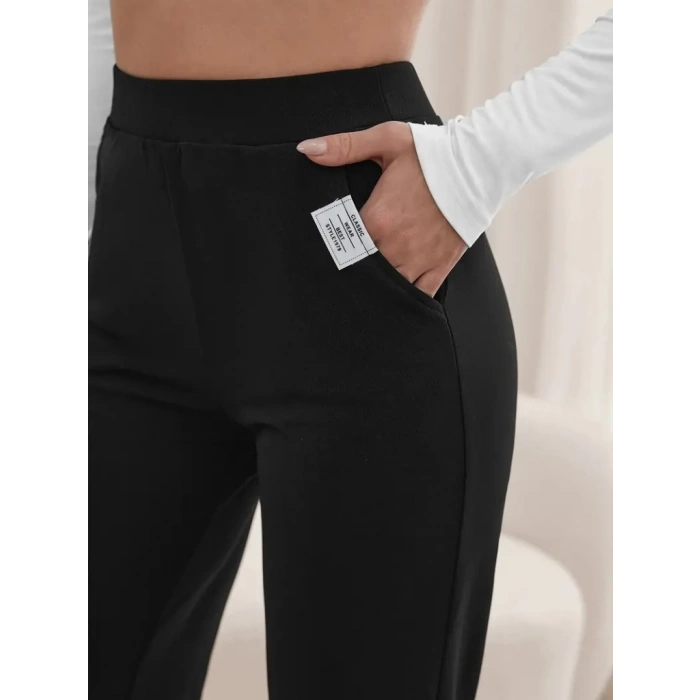 Kadın Yüksek Bel Cepli Geniş Kesim Ithal Krep Pantolon